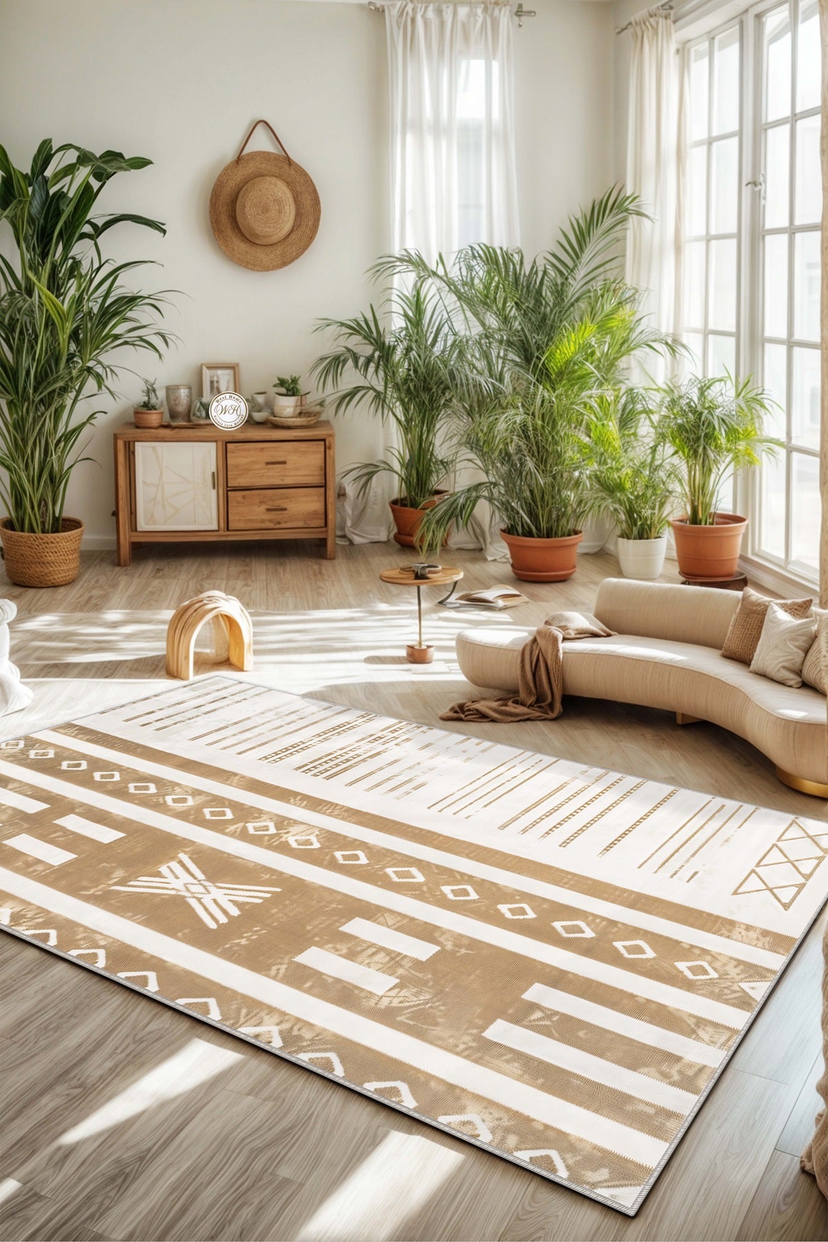 West Home Dijital Baskılı Yıkanabilir Kaymaz Taban Salon, Mutfak ve Yolluk Halısı-641 Beige