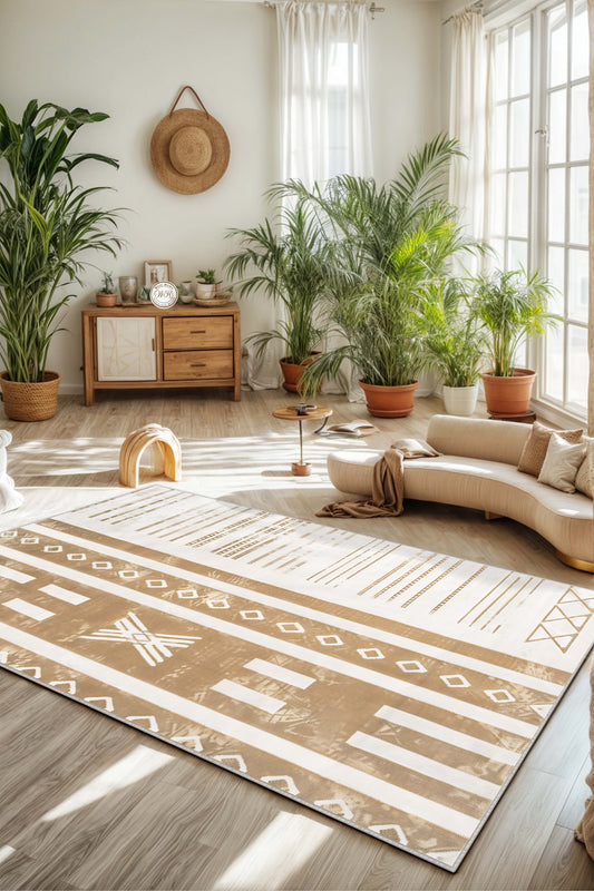 West Home Dijital Baskılı Yıkanabilir Kaymaz Taban Salon, Mutfak ve Yolluk Halısı-641 Beige