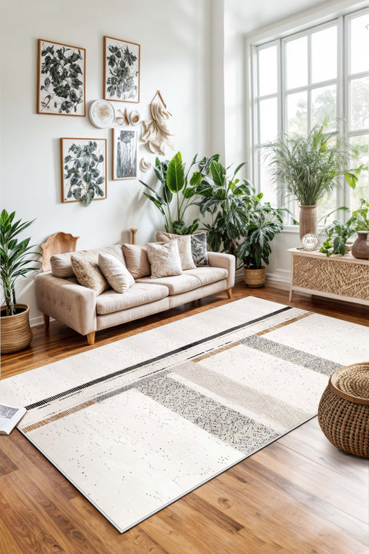 West Home Dijital Baskılı Yıkanabilir Kaymaz Taban Salon, Mutfak ve Yolluk Halısı-642 White