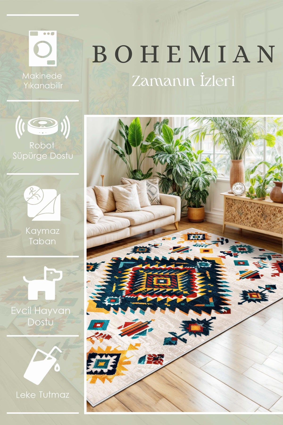 West Home Dijital Baskılı Yıkanabilir Kaymaz Taban Salon, Mutfak ve Yolluk Halısı-643 Multy