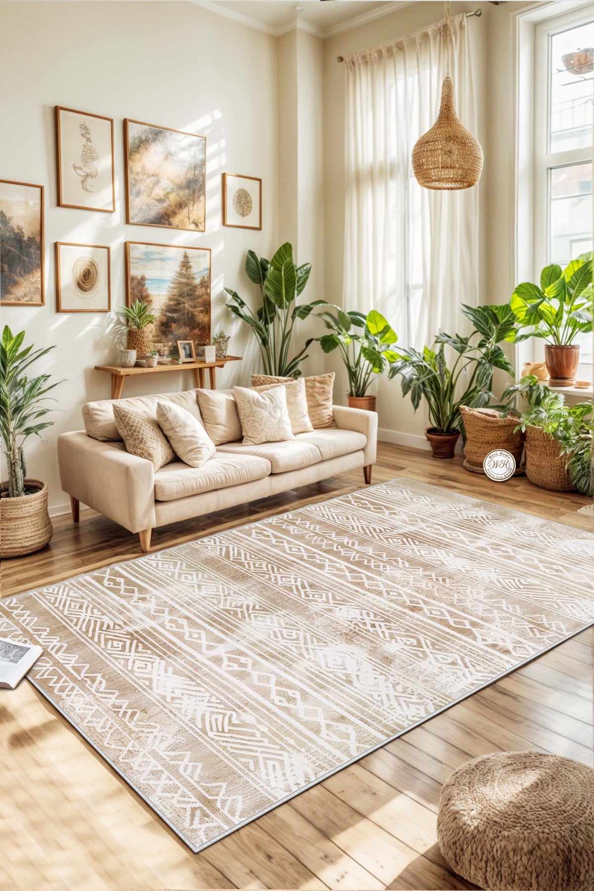 West Home Dijital Baskılı Yıkanabilir Kaymaz Taban Salon, Mutfak ve Yolluk Halısı-644 Beige