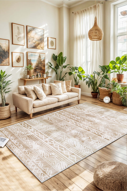 West Home Dijital Baskılı Yıkanabilir Kaymaz Taban Salon, Mutfak ve Yolluk Halısı-644 Beige