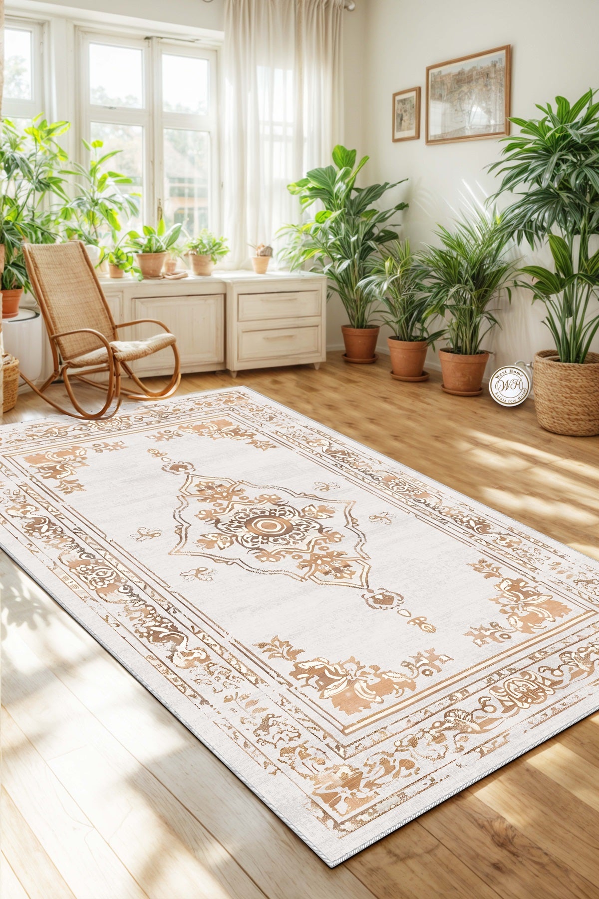West Home Dijital Baskılı Yıkanabilir Kaymaz Taban Salon, Mutfak ve Yolluk Halısı-646 Beige
