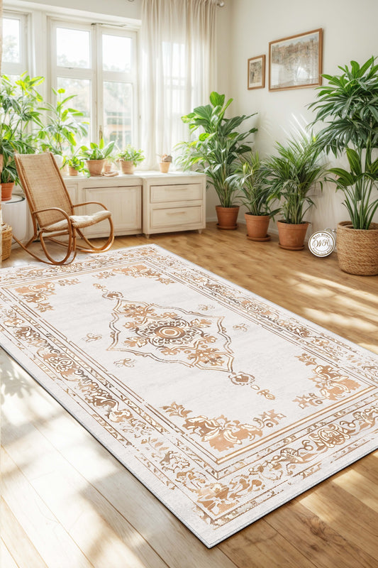 West Home Dijital Baskılı Yıkanabilir Kaymaz Taban Salon, Mutfak ve Yolluk Halısı-646 Beige