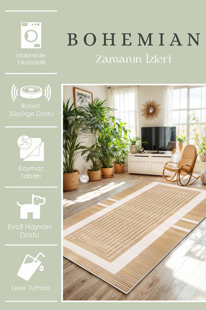 West Home Dijital Baskılı Yıkanabilir Kaymaz Taban Salon, Mutfak ve Yolluk Halısı-648 Beige