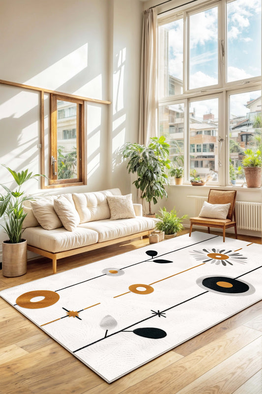 West Home Dijital Baskılı Yıkanabilir Kaymaz Taban Salon, Mutfak ve Yolluk Halısı-649 White
