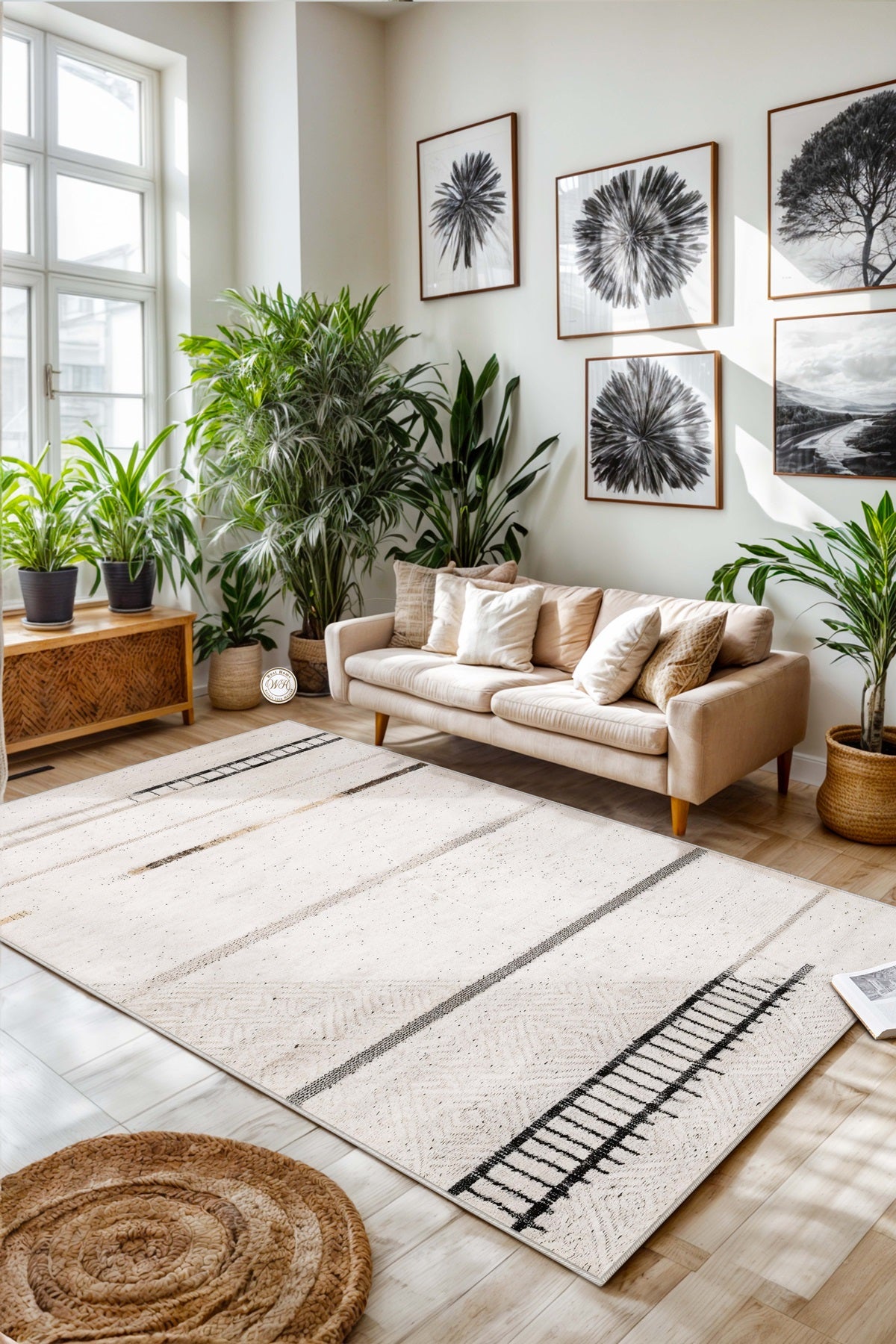 West Home Dijital Baskılı Yıkanabilir Kaymaz Taban Salon, Mutfak ve Yolluk Halısı-650 White