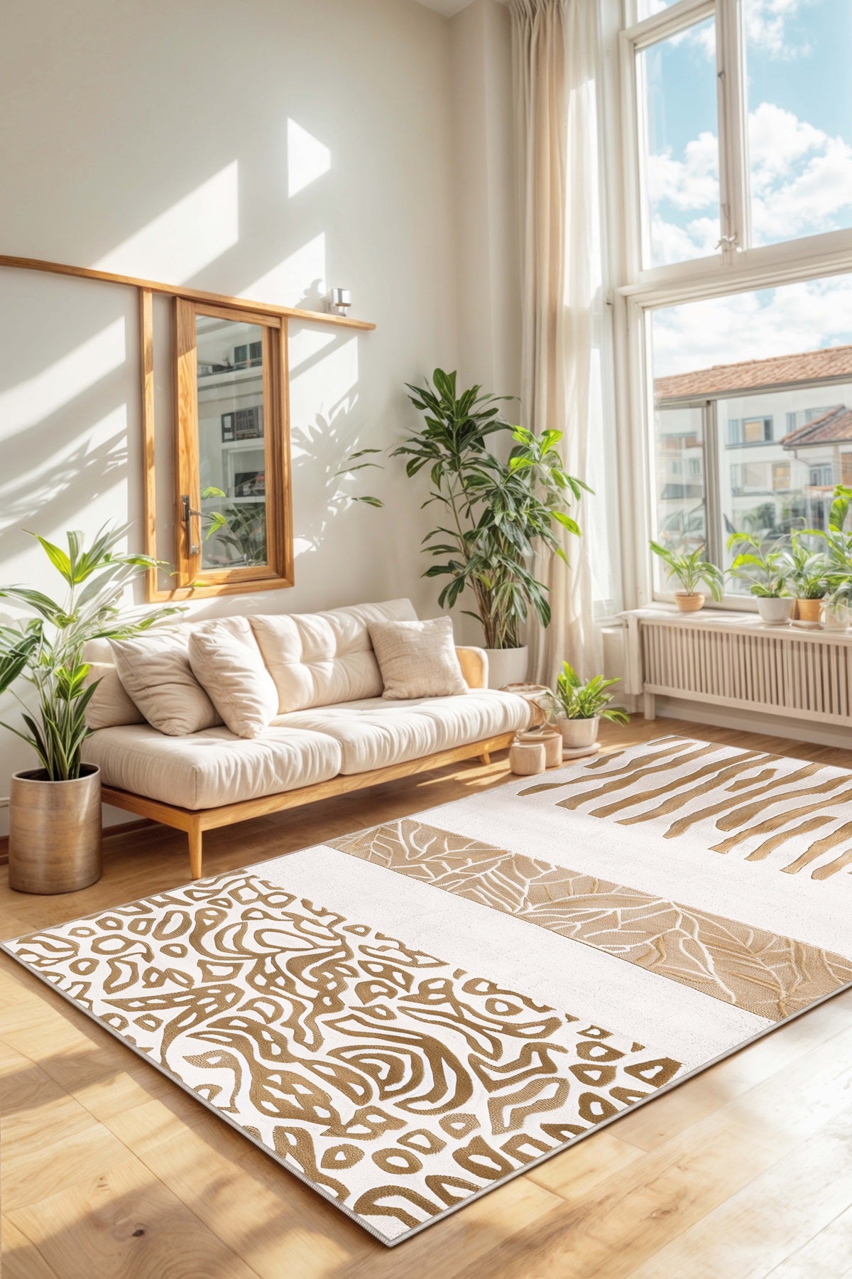West Home Dijital Baskılı Yıkanabilir Kaymaz Taban Salon, Mutfak ve Yolluk Halısı-652 Beige