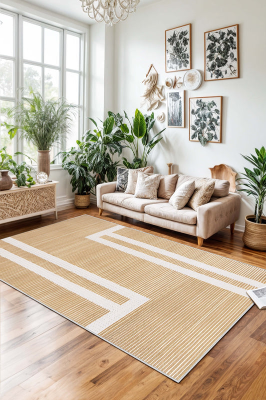 West Home Dijital Baskılı Yıkanabilir Kaymaz Taban Salon, Mutfak ve Yolluk Halısı-653 Beige