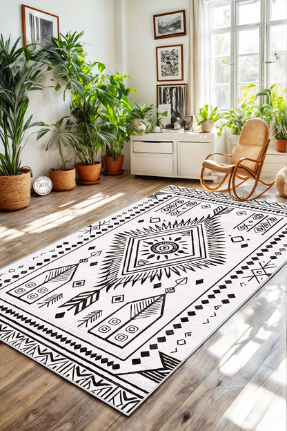 West Home Dijital Baskılı Yıkanabilir Kaymaz Taban Salon, Mutfak ve Yolluk Halısı-654 White