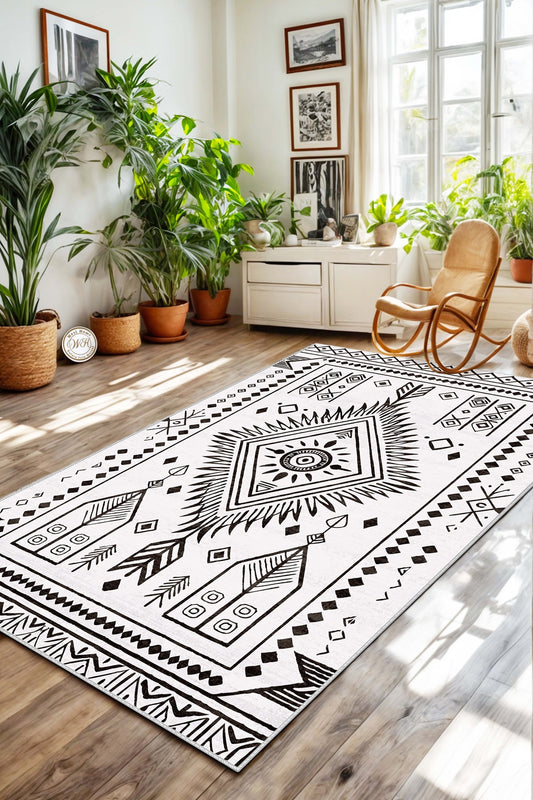 West Home Dijital Baskılı Yıkanabilir Kaymaz Taban Salon, Mutfak ve Yolluk Halısı-654 White