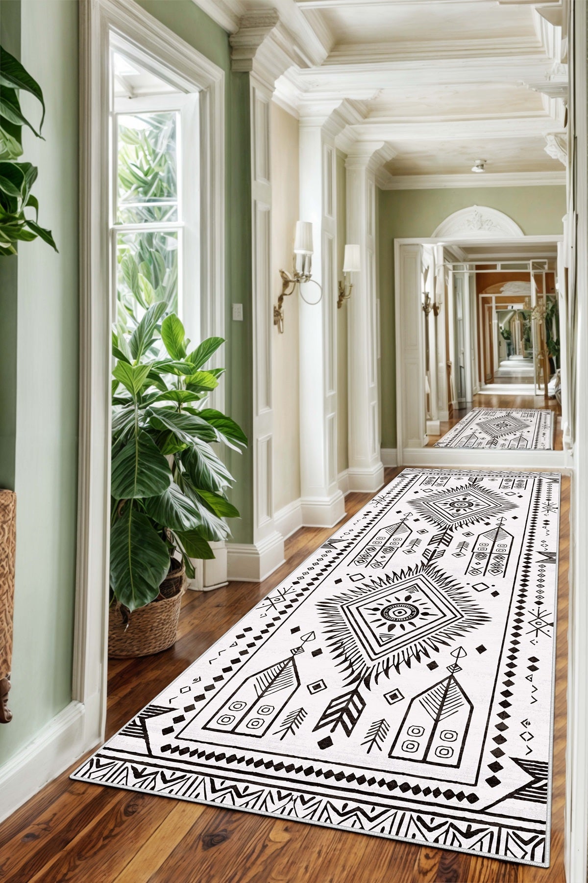 West Home Dijital Baskılı Yıkanabilir Kaymaz Taban Salon, Mutfak ve Yolluk Halısı-654 White
