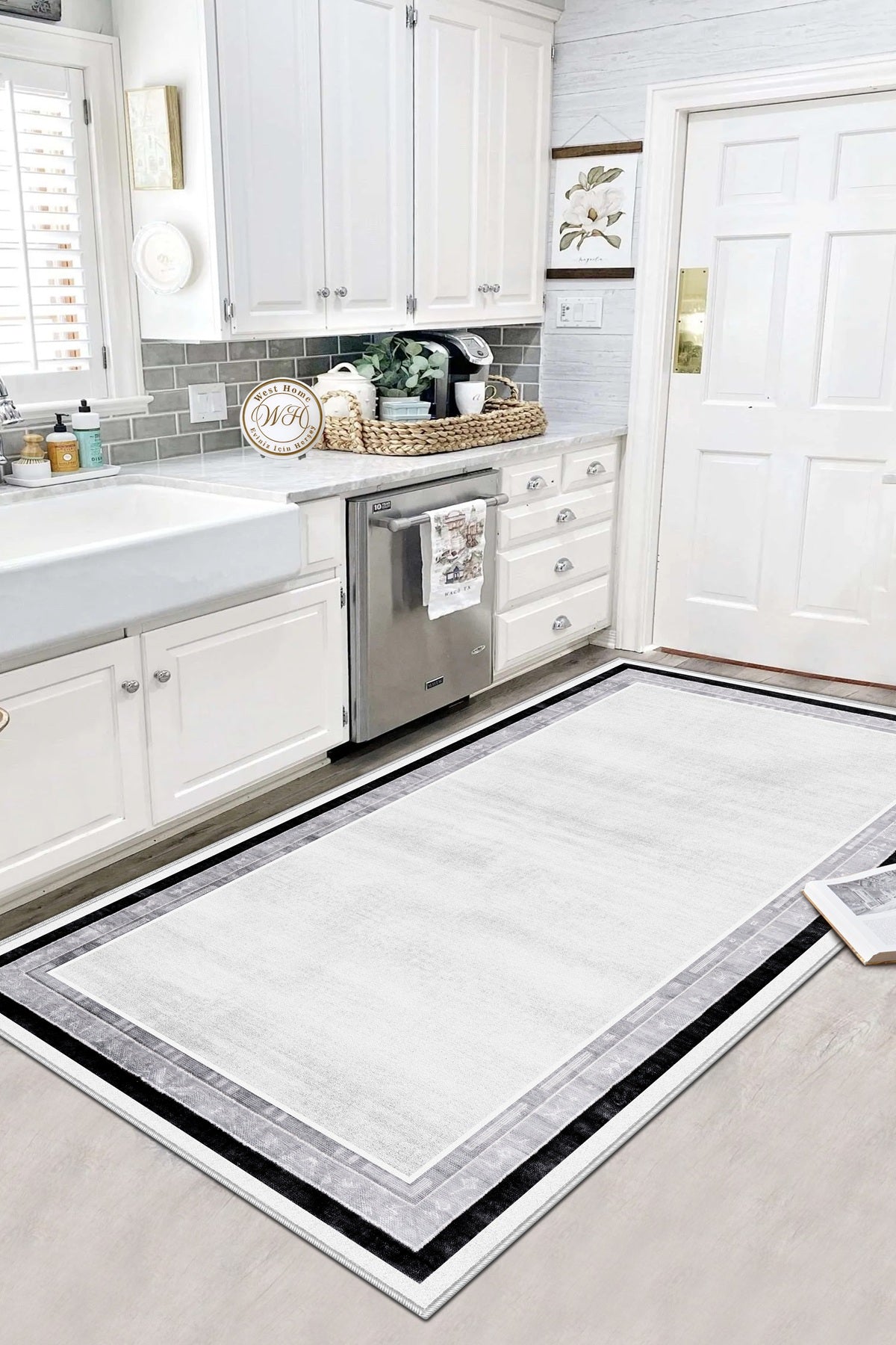 West Home Dijital Baskılı Yıkanabilir Kaymaz Taban Salon, Mutfak ve Yolluk Halısı-660 Grey