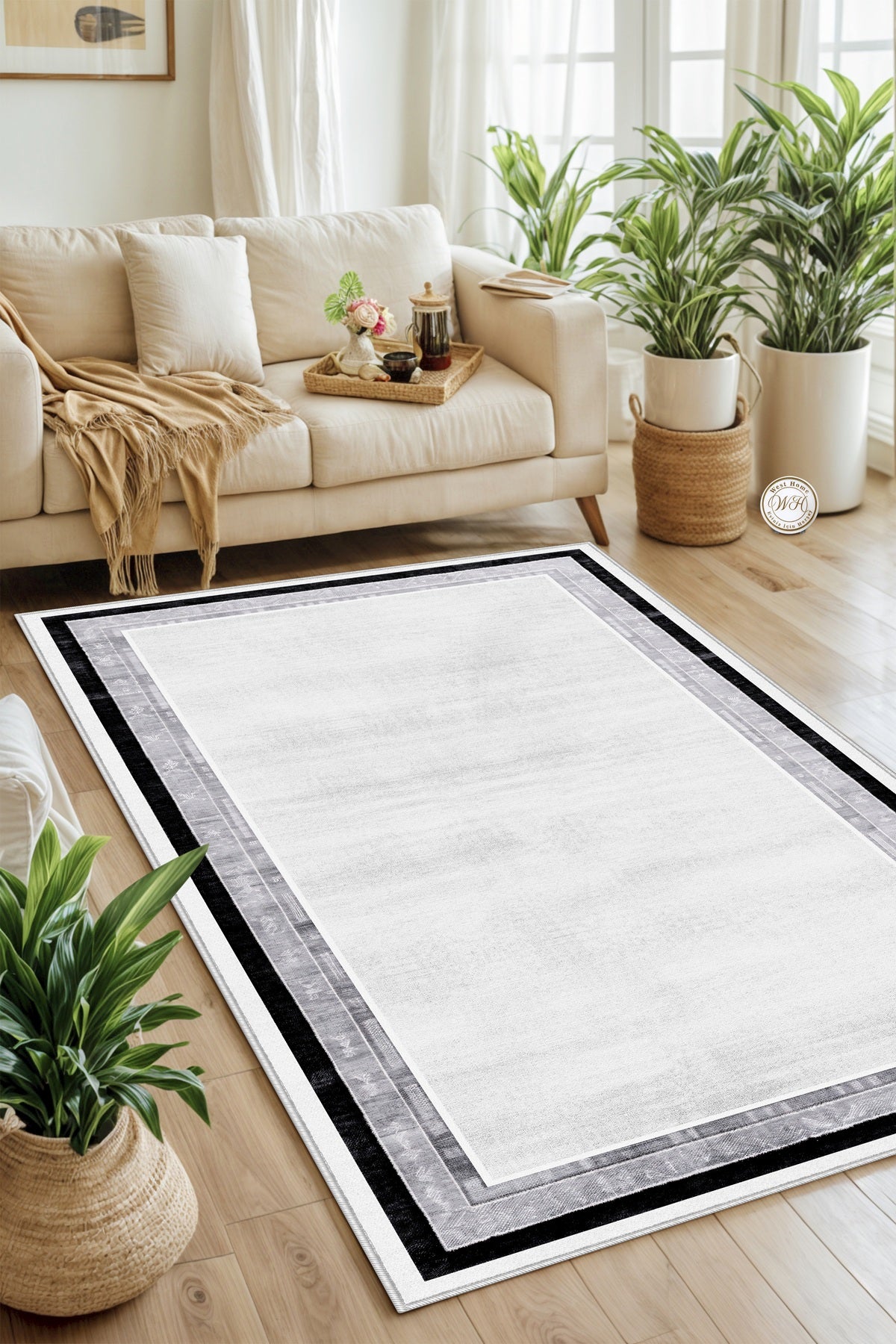 West Home Dijital Baskılı Yıkanabilir Kaymaz Taban Salon, Mutfak ve Yolluk Halısı-660 Grey