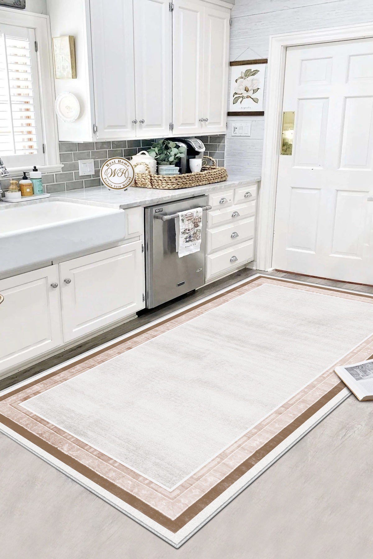 West Home Dijital Baskılı Yıkanabilir Kaymaz Taban Salon, Mutfak ve Yolluk Halısı-660 Sand