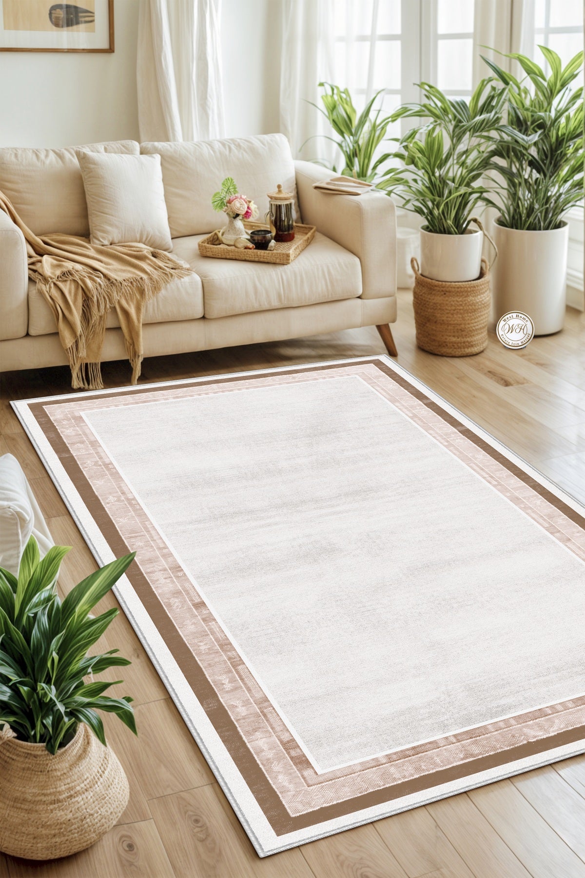 West Home Dijital Baskılı Yıkanabilir Kaymaz Taban Salon, Mutfak ve Yolluk Halısı-660 Sand