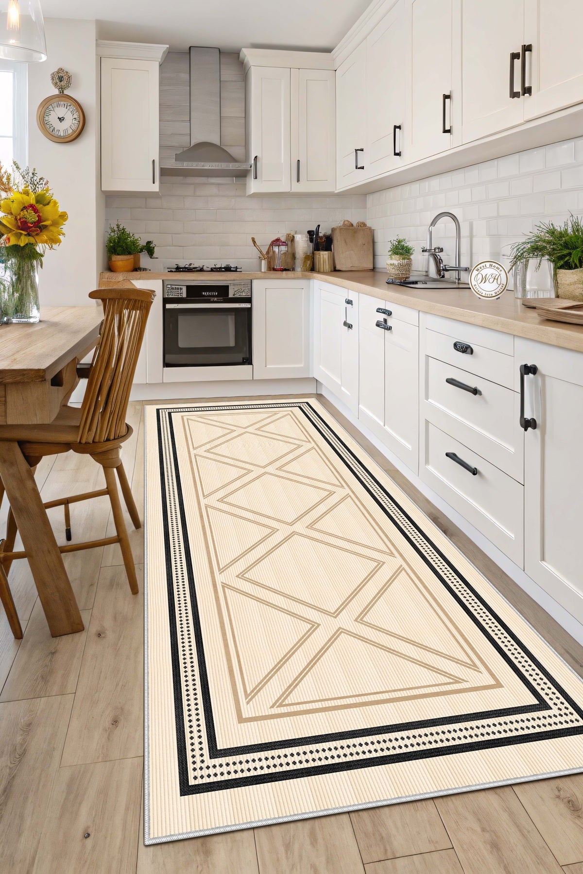 West Home Dijital Baskılı Yıkanabilir Kaymaz Taban Salon, Mutfak ve Yolluk Halısı-663 Beige