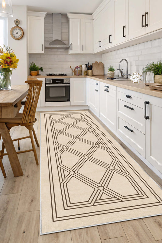 West Home Dijital Baskılı Yıkanabilir Kaymaz Taban Salon, Mutfak ve Yolluk Halısı-665 Beige