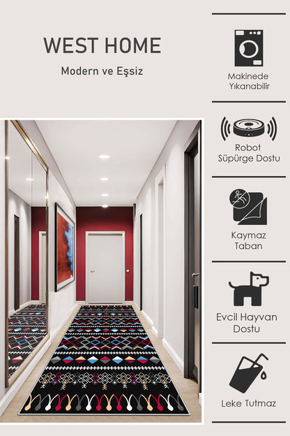 West Home Dijital Baskılı Yıkanabilir Kaymaz Taban Salon, Mutfak ve Yolluk Halısı-667 Multy