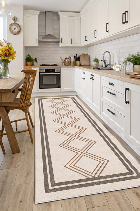 West Home Dijital Baskılı Yıkanabilir Kaymaz Taban Salon, Mutfak ve Yolluk Halısı-668 Beige