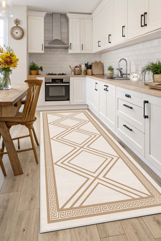 West Home Dijital Baskılı Yıkanabilir Kaymaz Taban Salon, Mutfak ve Yolluk Halısı-669 Beige