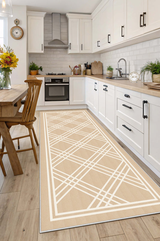 West Home Dijital Baskılı Yıkanabilir Kaymaz Taban Salon, Mutfak ve Yolluk Halısı-670 Beige