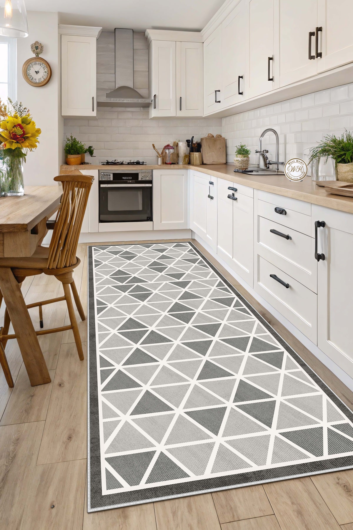 West Home Dijital Baskılı Yıkanabilir Kaymaz Taban Salon, Mutfak ve Yolluk Halısı-672 Grey