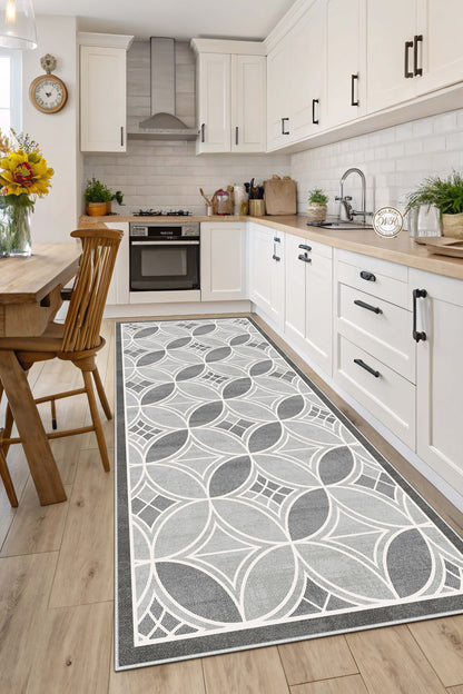 West Home Dijital Baskılı Yıkanabilir Kaymaz Taban Salon, Mutfak ve Yolluk Halısı-673 Grey