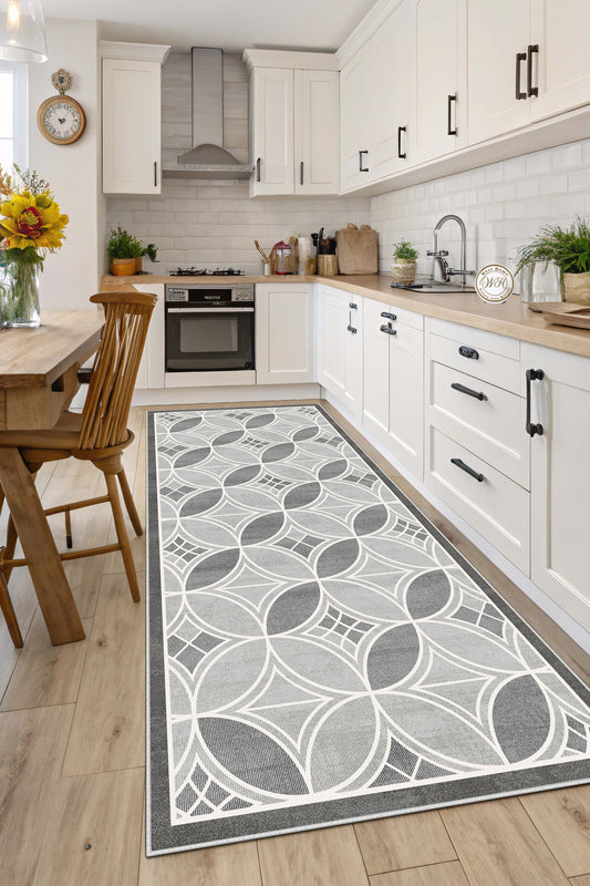West Home Dijital Baskılı Yıkanabilir Kaymaz Taban Salon, Mutfak ve Yolluk Halısı-673 Grey