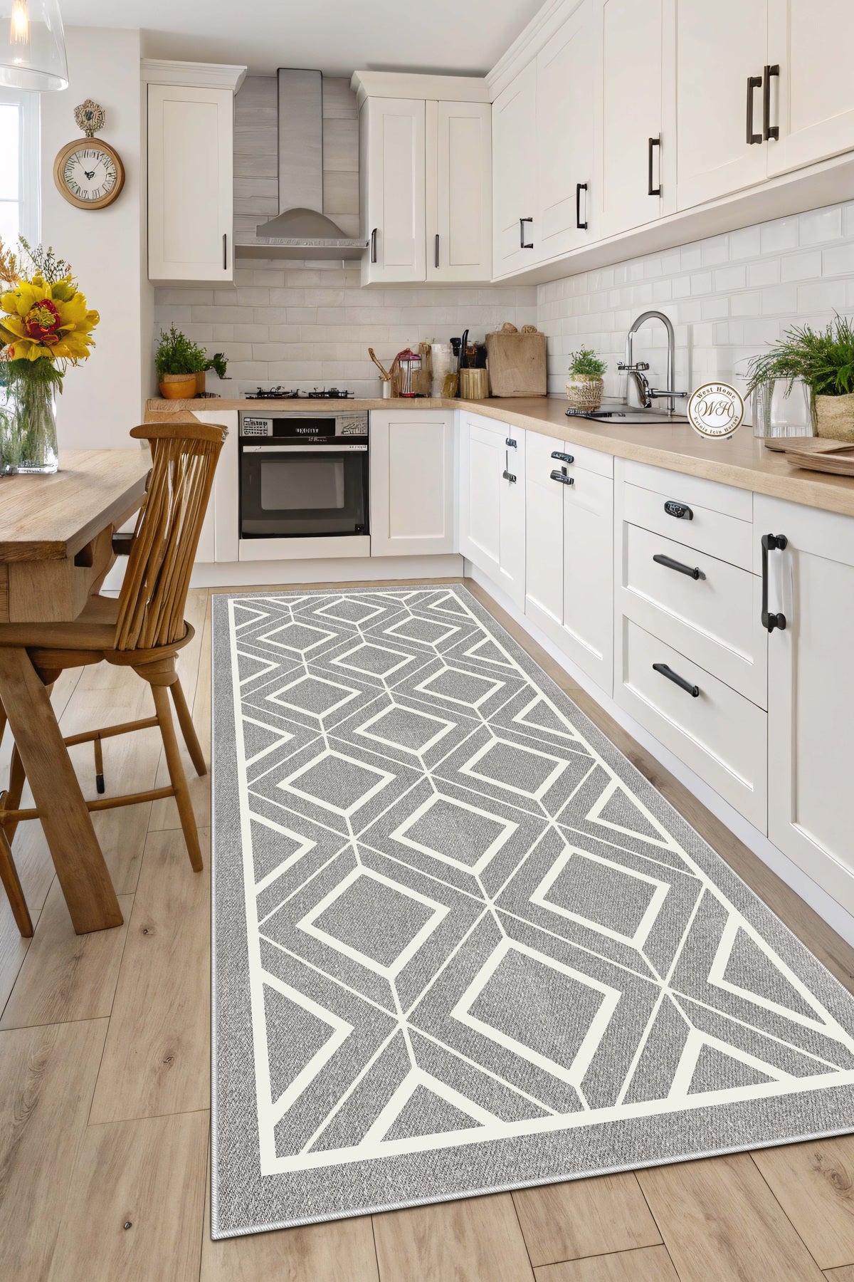 West Home Dijital Baskılı Yıkanabilir Kaymaz Taban Salon, Mutfak ve Yolluk Halısı-674 Grey