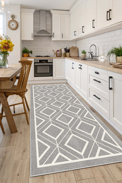 West Home Dijital Baskılı Yıkanabilir Kaymaz Taban Salon, Mutfak ve Yolluk Halısı-674 Grey