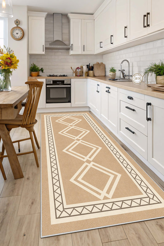 West Home Dijital Baskılı Yıkanabilir Kaymaz Taban Salon, Mutfak ve Yolluk Halısı-675 Beige