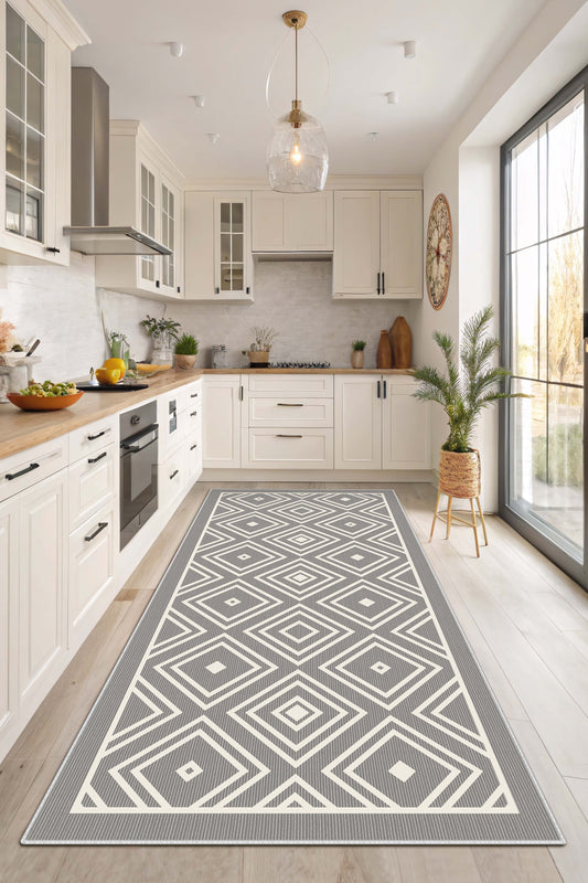 West Home Dijital Baskılı Yıkanabilir Kaymaz Taban Salon, Mutfak ve Yolluk Halısı-677 Grey