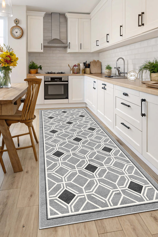 West Home Dijital Baskılı Yıkanabilir Kaymaz Taban Salon, Mutfak ve Yolluk Halısı-679 Grey