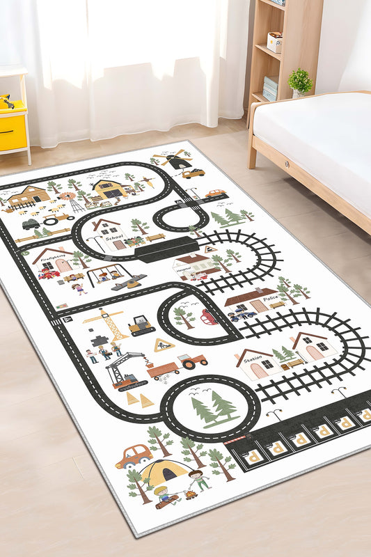 West Home Makinede Yıkanabilir, Çocuk Halısı-684 White