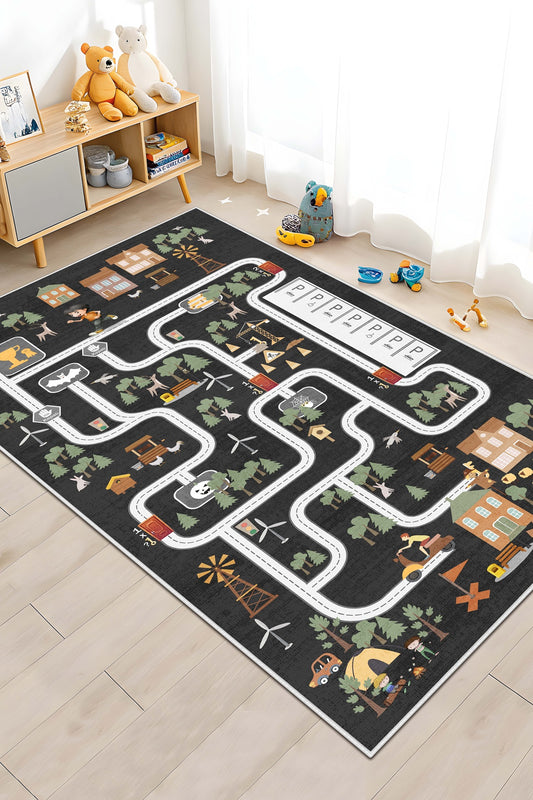 West Home Makinede Yıkanabilir, Çocuk Halısı-685 Black