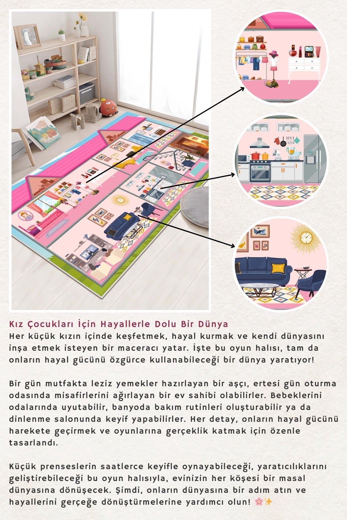 West Home Makinede Yıkanabilir, Çocuk Halısı-688 Rose
