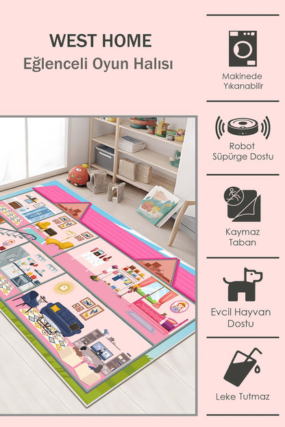 West Home Makinede Yıkanabilir, Çocuk Halısı-688 Rose