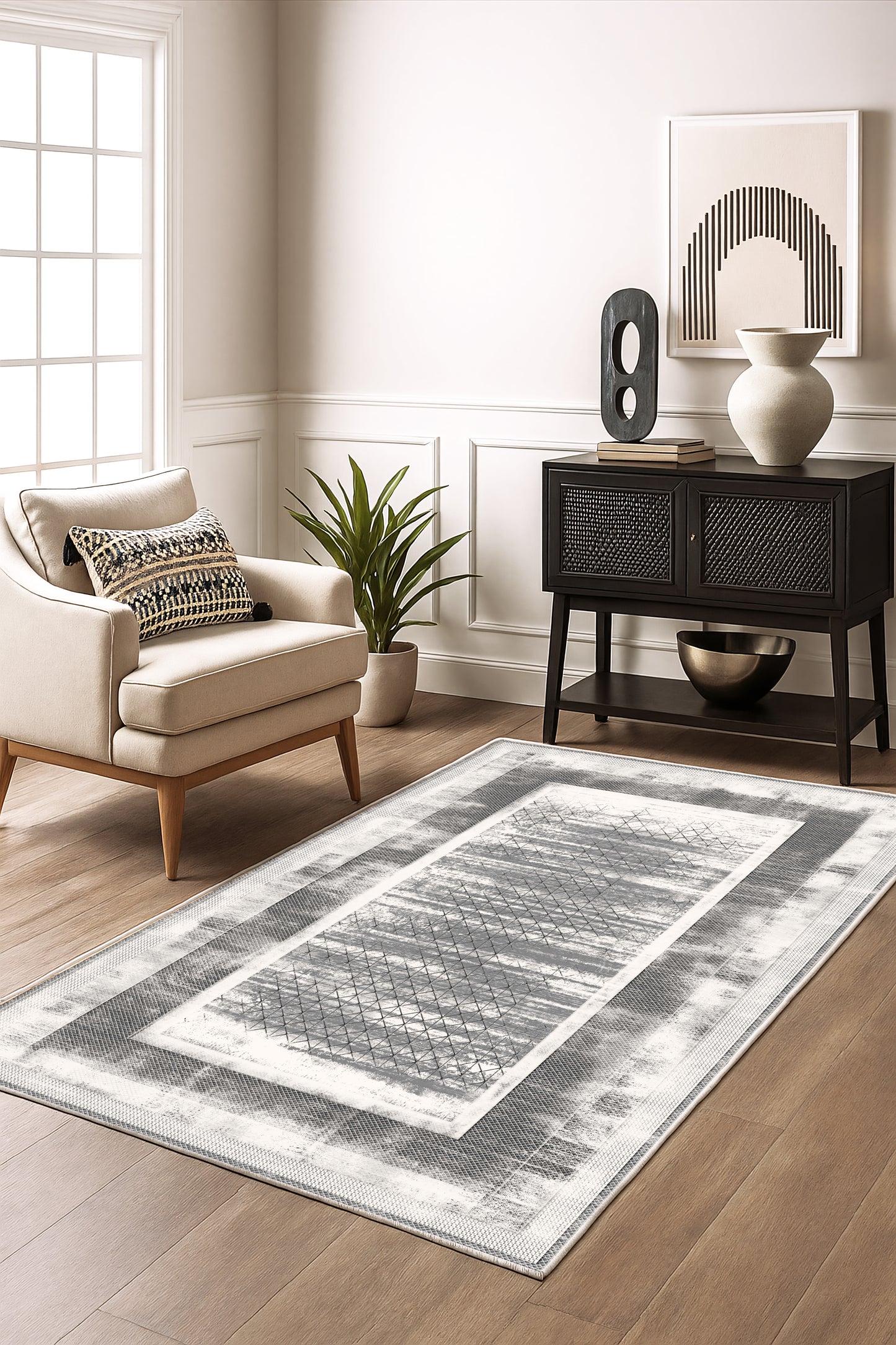 West Home Dijital Baskılı Yıkanabilir Kaymaz Taban Salon, Mutfak ve Yolluk Halısı-691 Grey