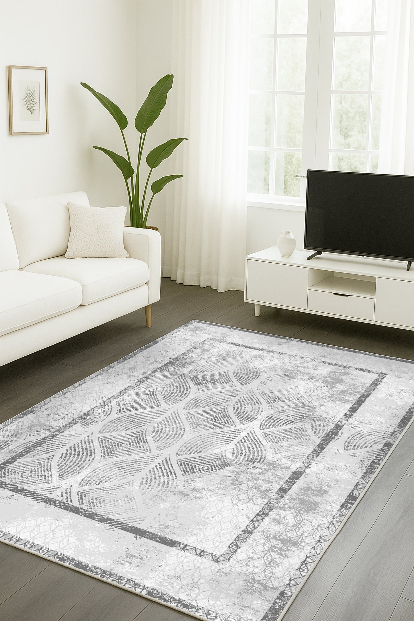 West Home Dijital Baskılı Yıkanabilir Kaymaz Taban Salon, Mutfak ve Yolluk Halısı-694 Grey