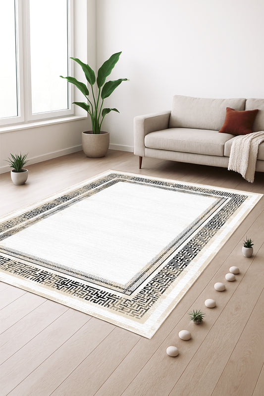 West Home Dijital Baskılı Yıkanabilir Kaymaz Taban Salon, Mutfak ve Yolluk Halısı-695 White