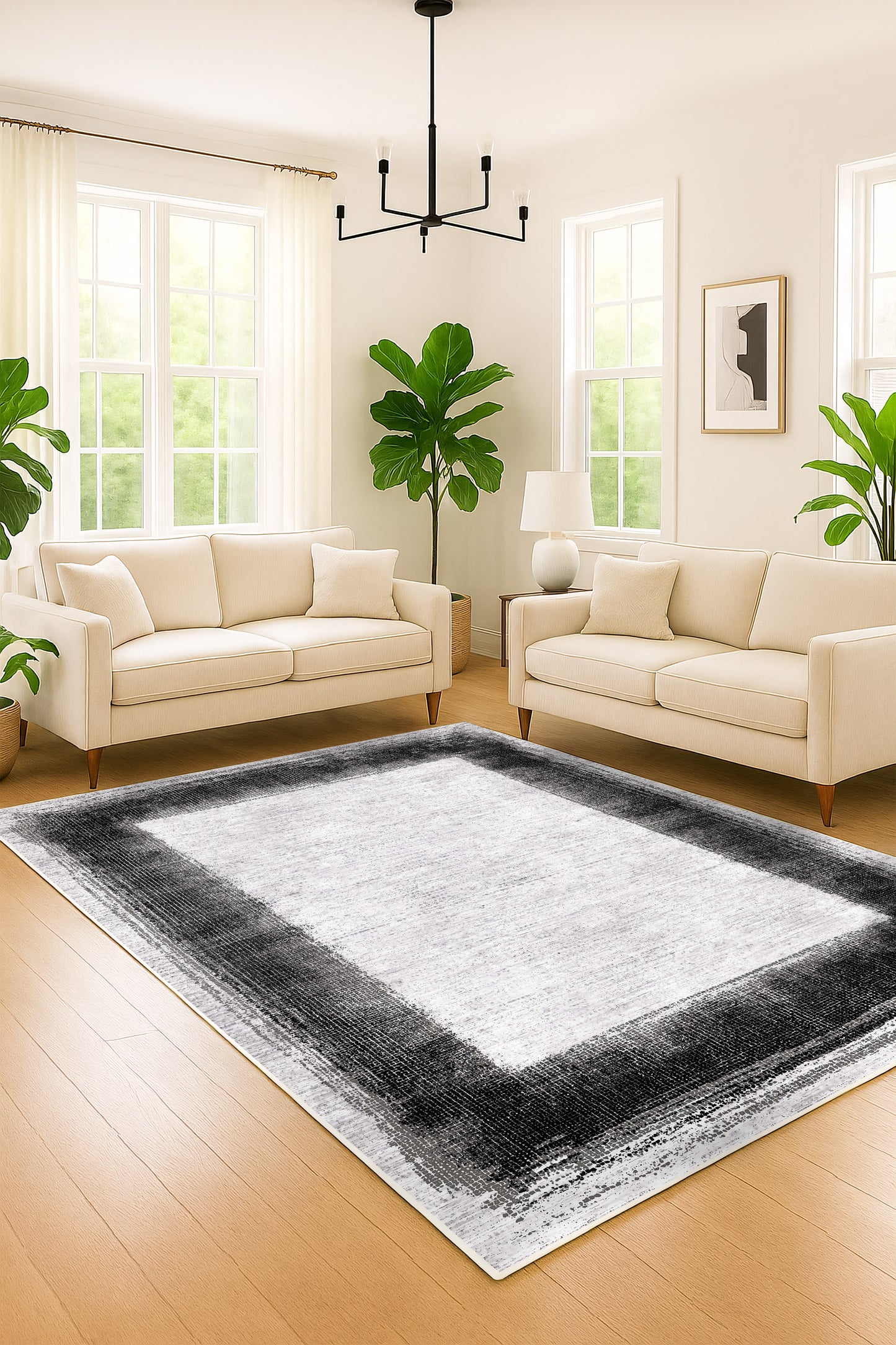 West Home Dijital Baskılı Yıkanabilir Kaymaz Taban Salon, Mutfak ve Yolluk Halısı-697 White