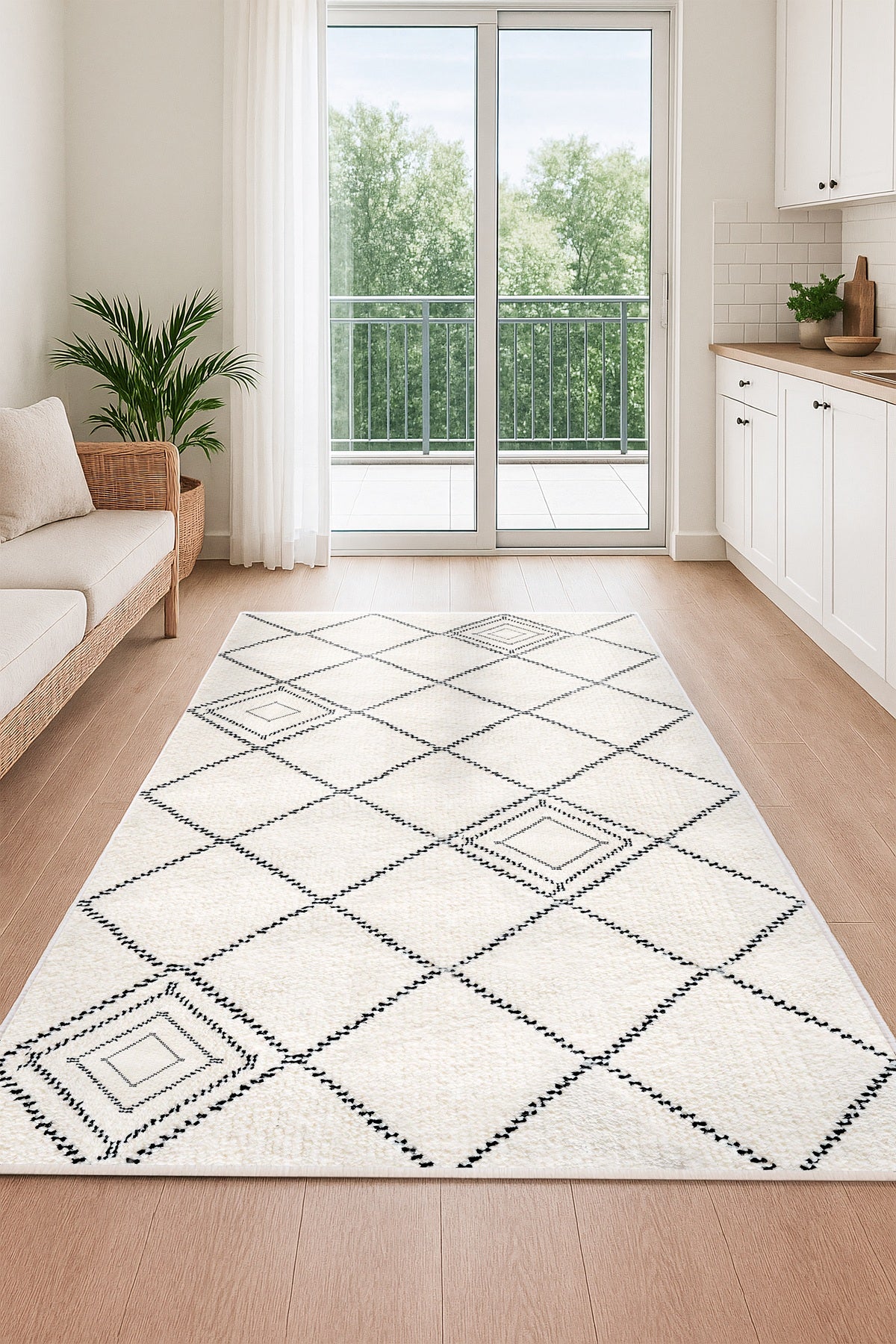 West Home Dijital Baskılı Yıkanabilir Kaymaz Taban Salon, Mutfak ve Yolluk Halısı-698 White