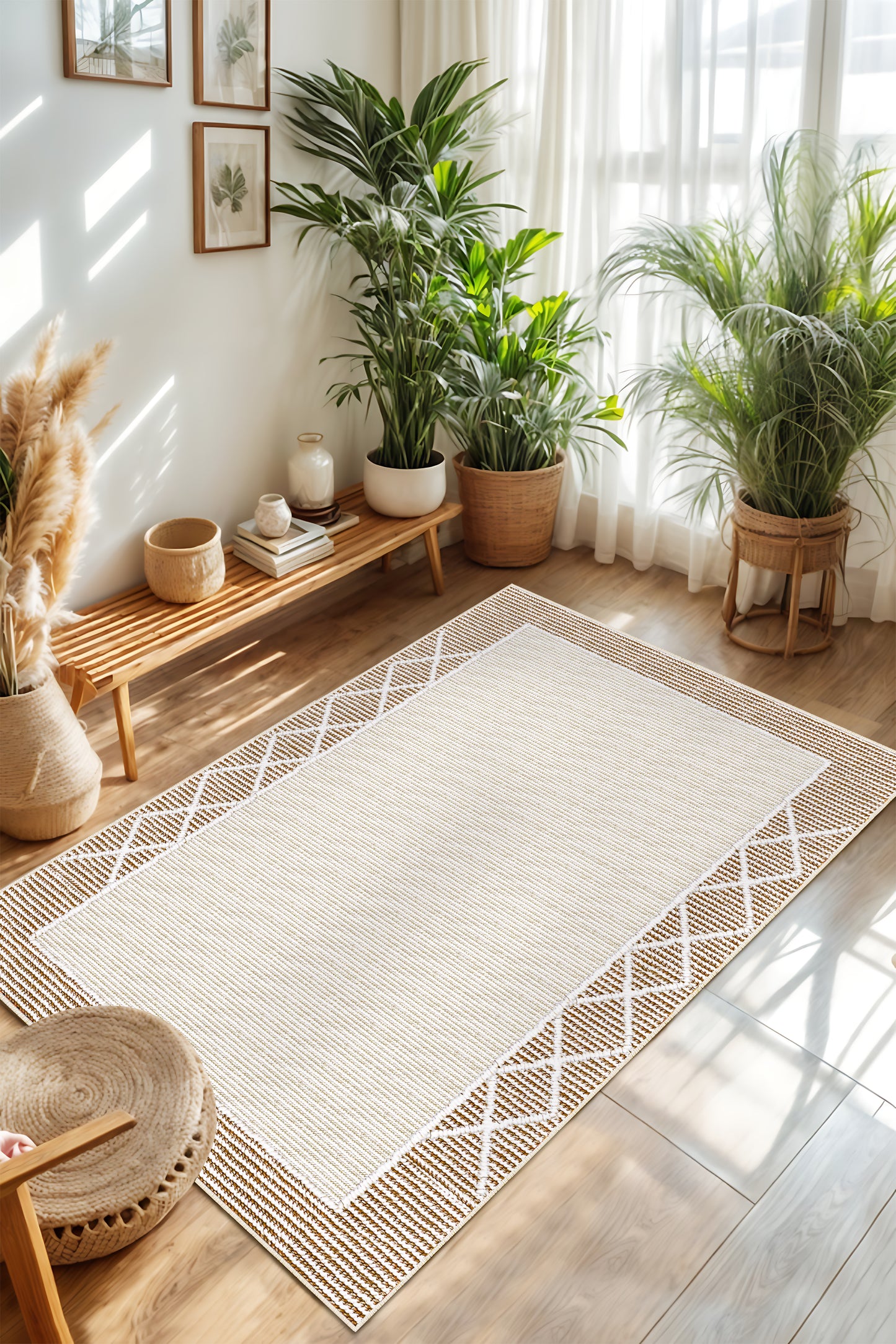 West Home Dijital Baskılı Yıkanabilir Kaymaz Taban Salon, Mutfak ve Yolluk Halısı-699 Beige