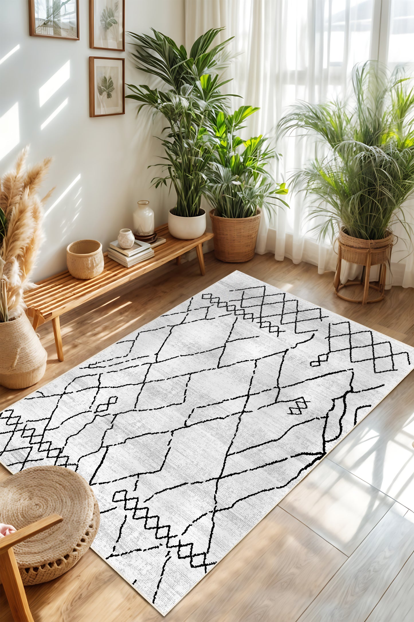 West Home Dijital Baskılı Yıkanabilir Kaymaz Taban Salon, Mutfak ve Yolluk Halısı-700 White