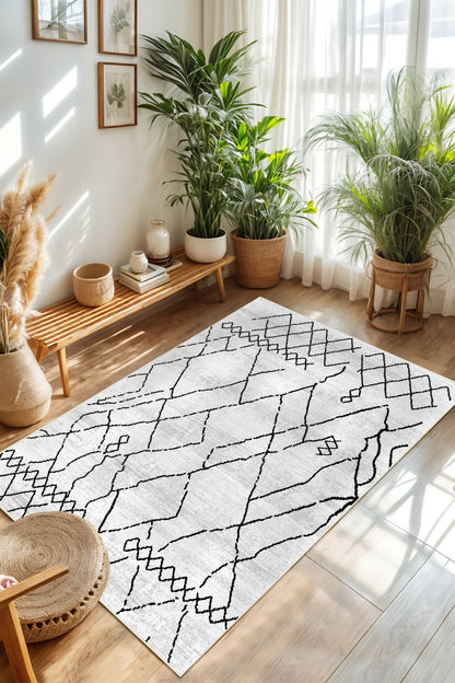 West Home Dijital Baskılı Yıkanabilir Kaymaz Taban Salon, Mutfak ve Yolluk Halısı-700 White