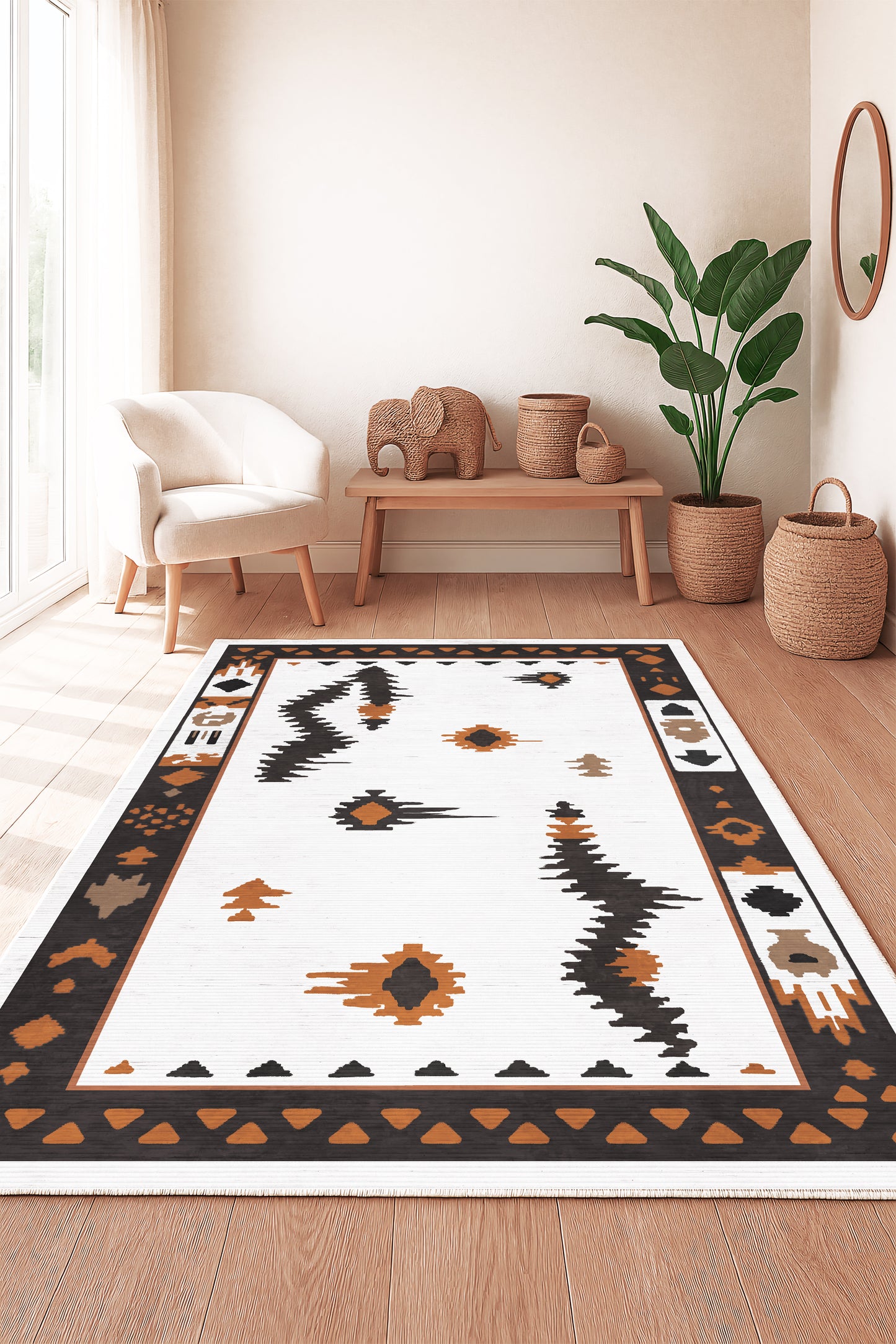 West Home Dijital Baskılı Yıkanabilir Kaymaz Taban Salon, Mutfak ve Yolluk Halısı-703 White