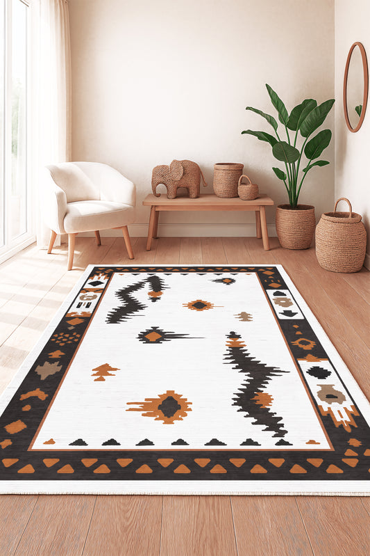 West Home Dijital Baskılı Yıkanabilir Kaymaz Taban Salon, Mutfak ve Yolluk Halısı-703 White