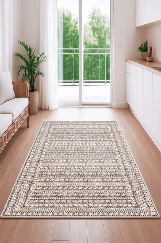 West Home Dijital Baskılı Yıkanabilir Kaymaz Taban Salon, Mutfak ve Yolluk Halısı-705 Beige