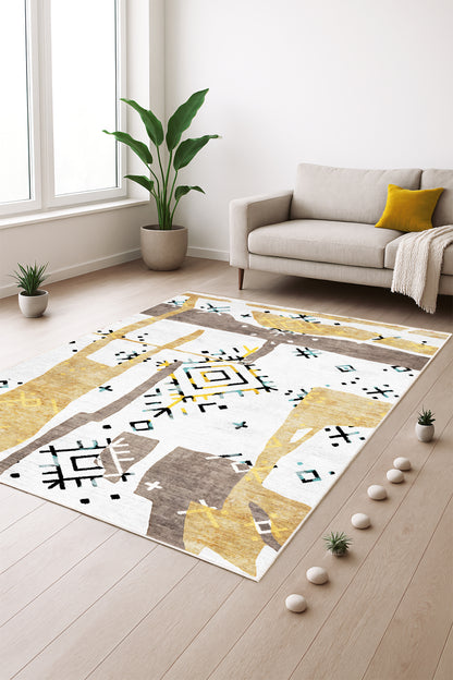 West Home Dijital Baskılı Yıkanabilir Kaymaz Taban Salon, Mutfak ve Yolluk Halısı-707 White